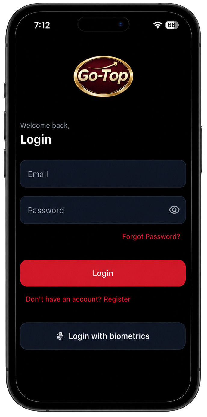 GoTop login screen